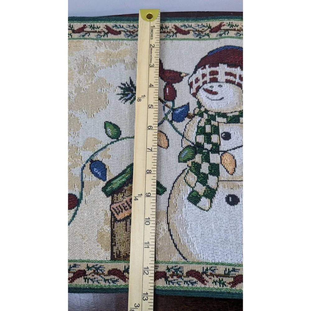 Vintage Christmas Snowman Cardinal Tapestry Placemats Set of 2 Holiday 19x13